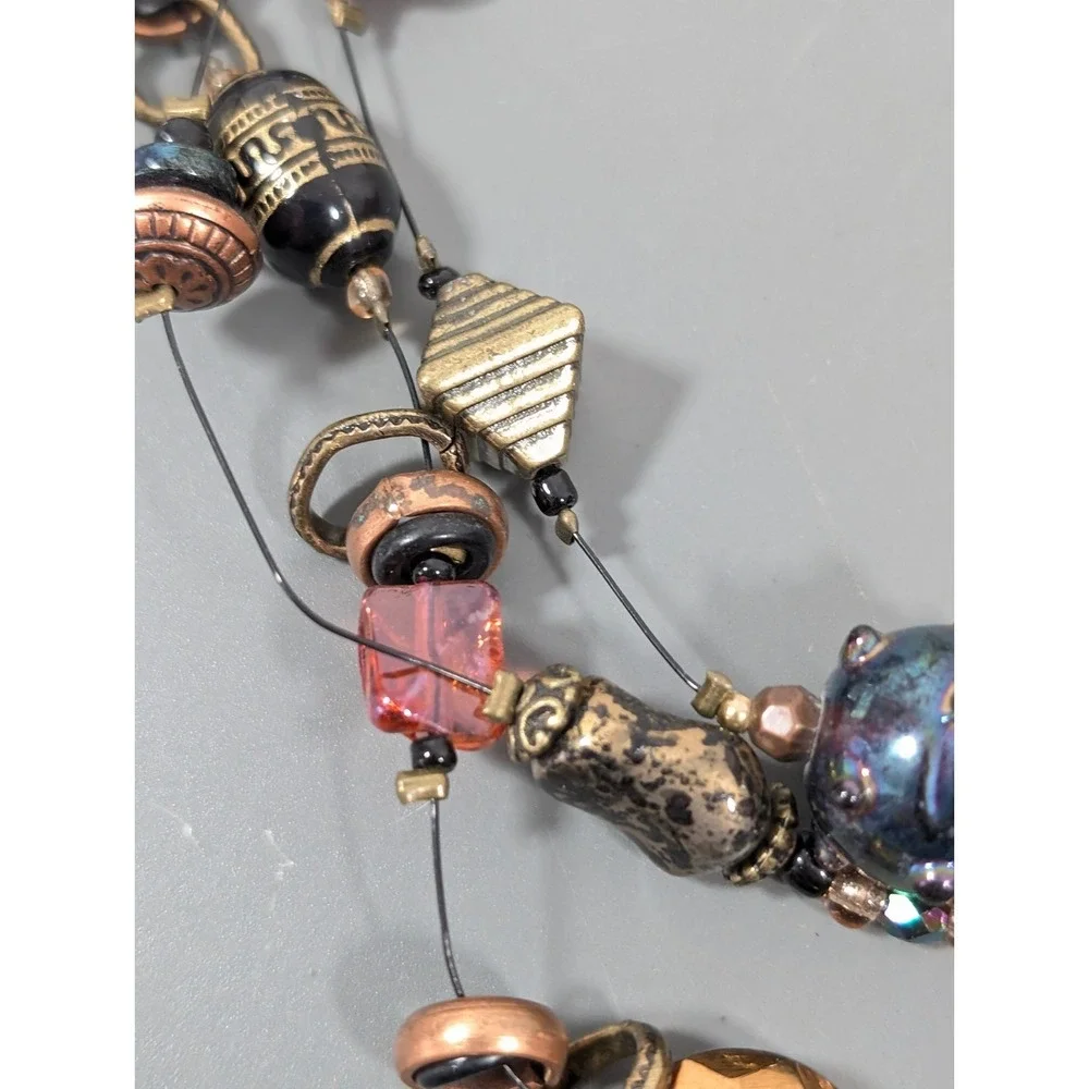 Multi Strand Beaded‎ Necklace Glass Acrylic Mixed Media Eclectic Artsy 22